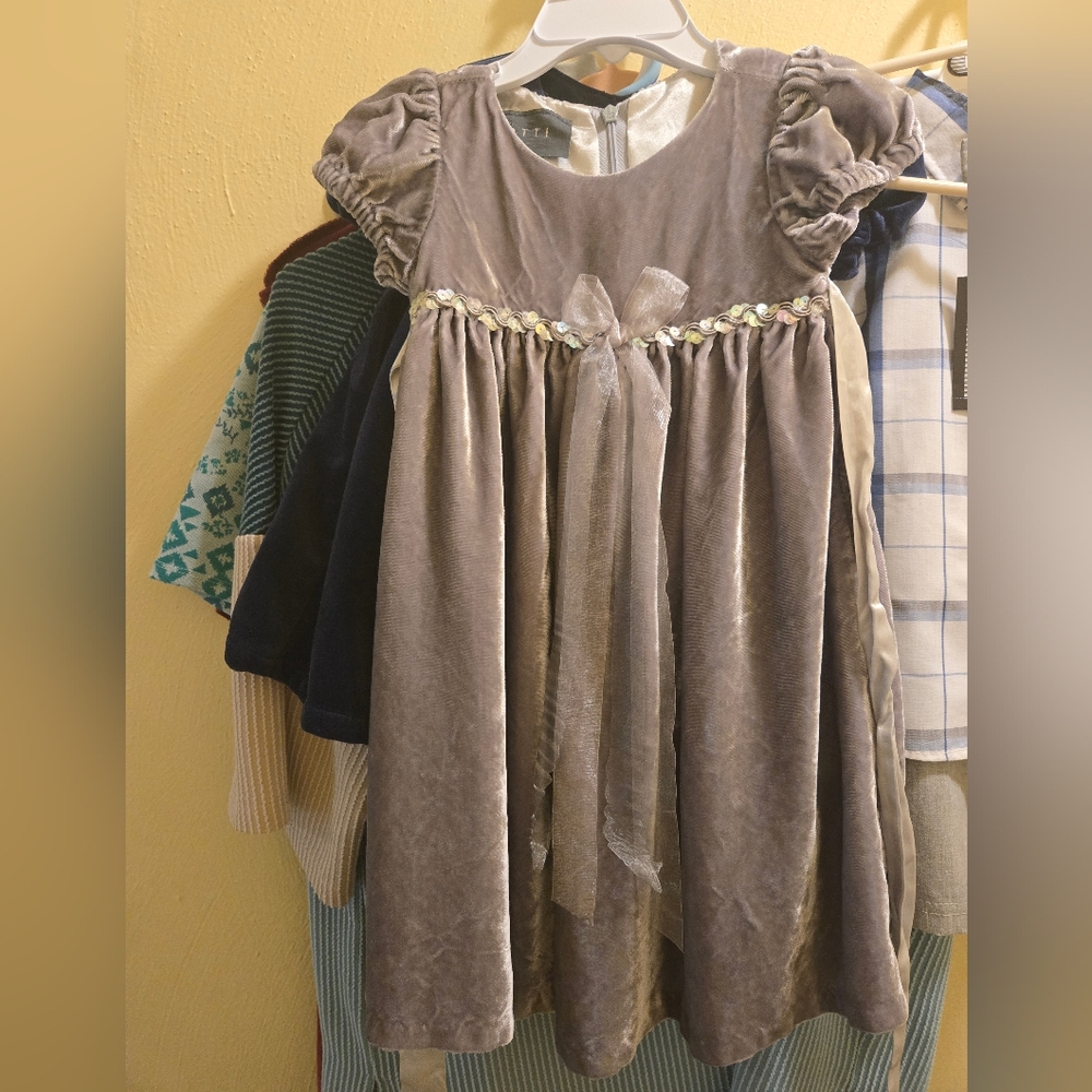 👗 EUC BISCOTTI COLLEZIONI Elegant Velvet Gray 18m Dress